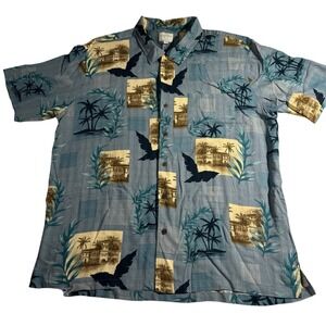 Trader Bay Washable Silk Blue Floral Button‎ Short Sleeve Hawaii Shirt Men's XXL